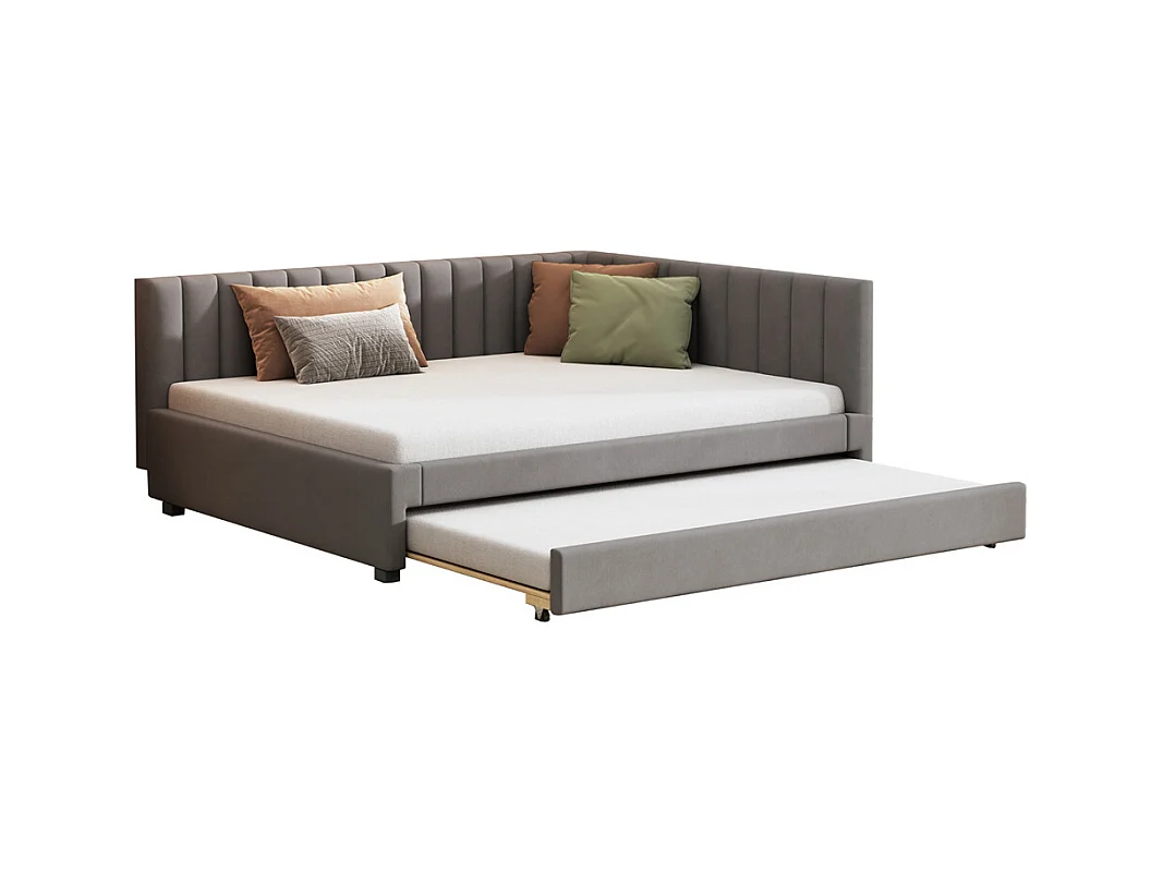 Lit jeune lit 140x200cm lit rembourré avec sommier à lattes tissu en velours gris