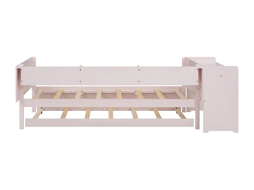 Lit jeune lit 90x200 cm lit plat avec lit escamotable et bureau pin rose