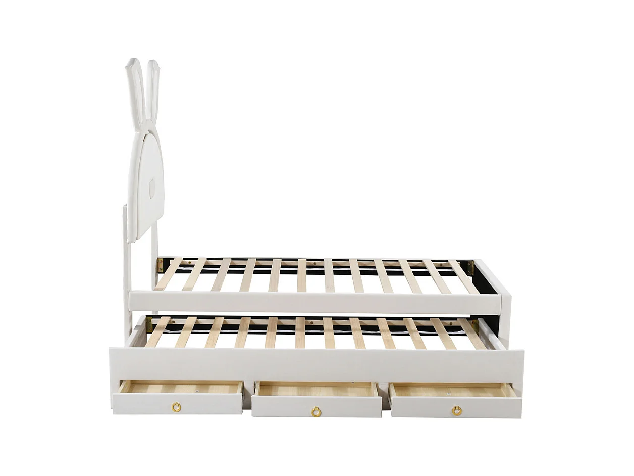 Lit jeune lit 90x200 cm lit rembourré lit simple avec tiroirs et lumière led velours beige