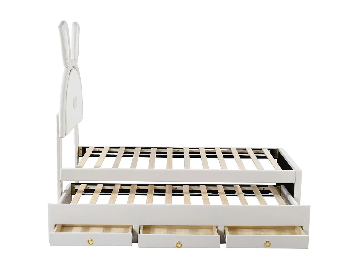 Lit jeune lit 90x200 cm lit rembourré lit simple avec tiroirs et lumière led velours beige