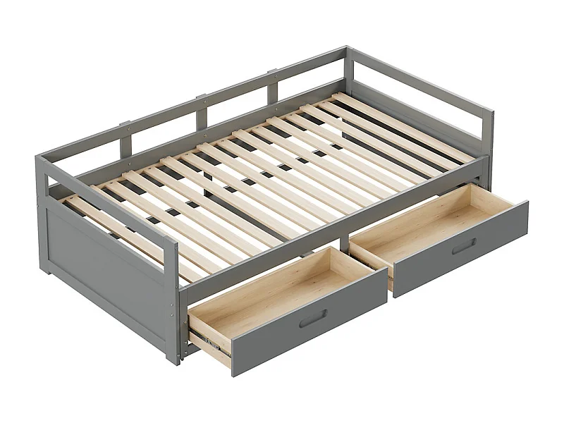 Lit jeune lit 90x200 cm avec tiroirs et sommier à lattes lit simple pin gris