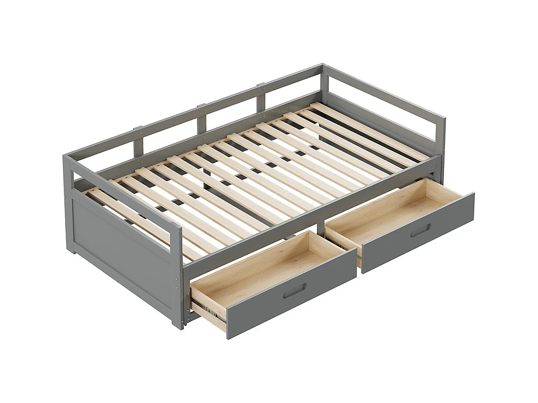 Lit jeune lit 90x200 cm avec tiroirs et sommier à lattes lit simple pin gris