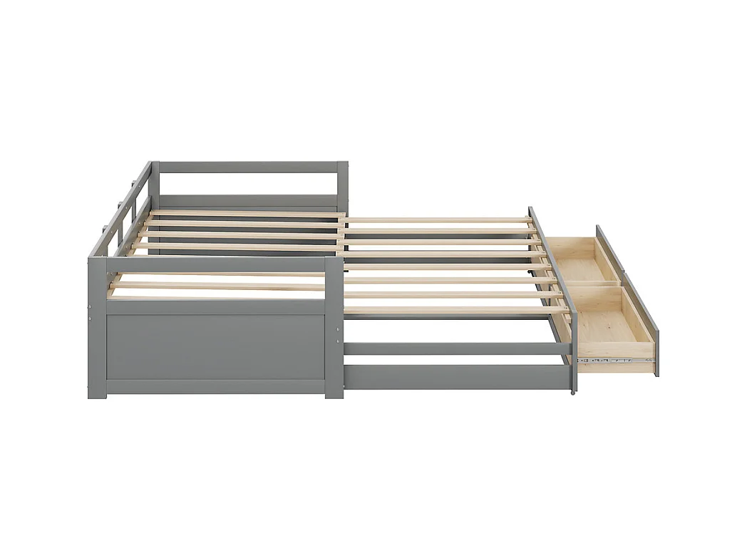 Lit jeune lit 90x200 cm avec tiroirs et sommier à lattes lit simple pin gris