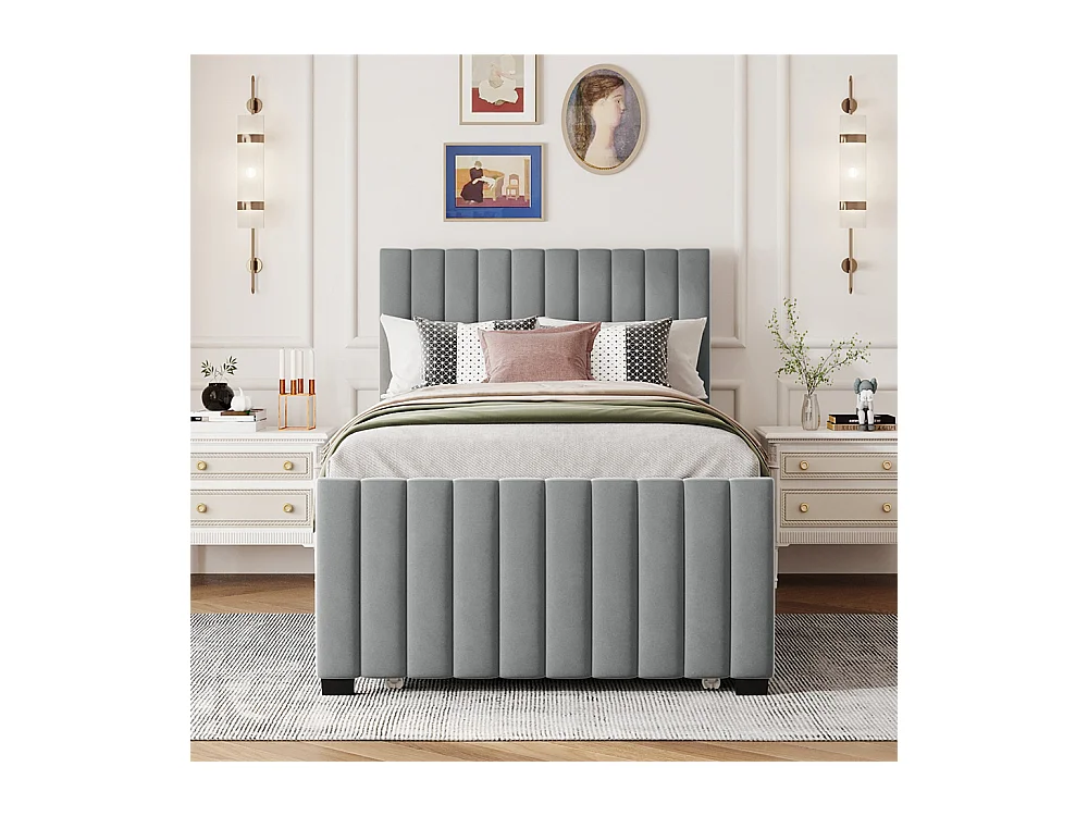 Lit jeune lit 90x190cm lit rembourré lit simple avec lit gigogne tissu en velours gris