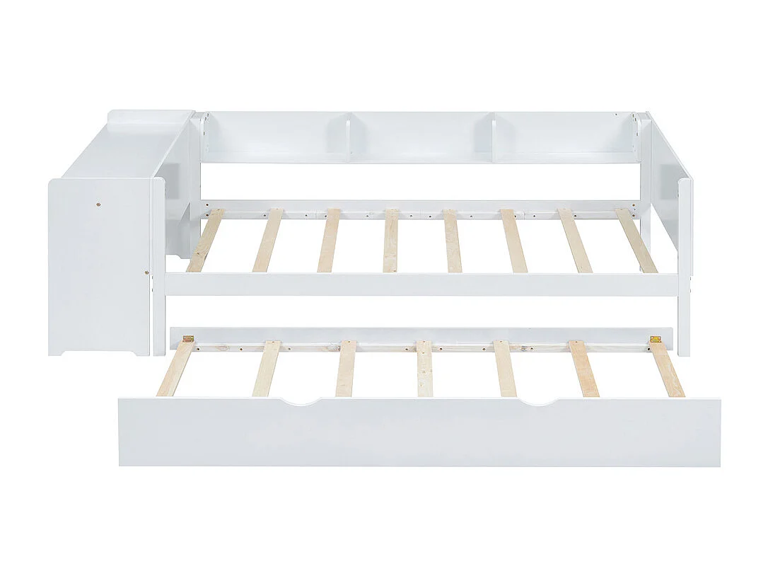 Lit jeune lit 90x200 cm lit plat avec lit escamotable et bureau pin blanc