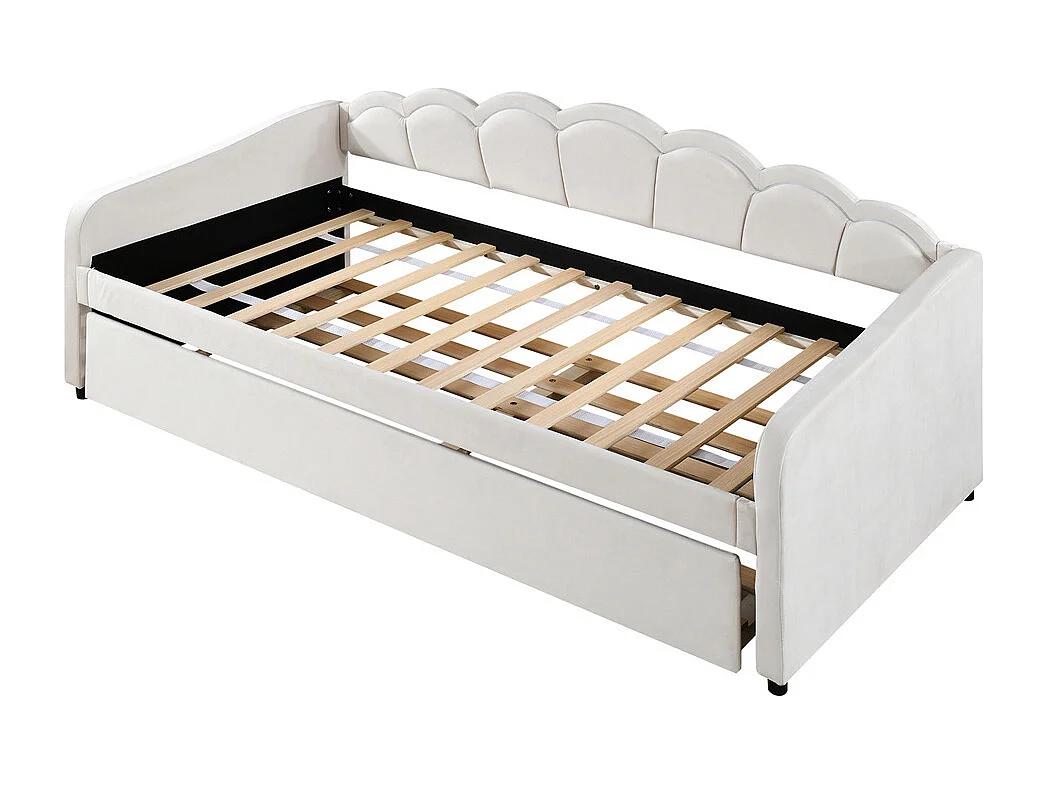 Lit de jour 90x200cm, avec lit gigogne, lumière ambiante changeant de couleur, télécommande, canapé-lit, lit simple(sans matelas), style minimaliste, velours, beige