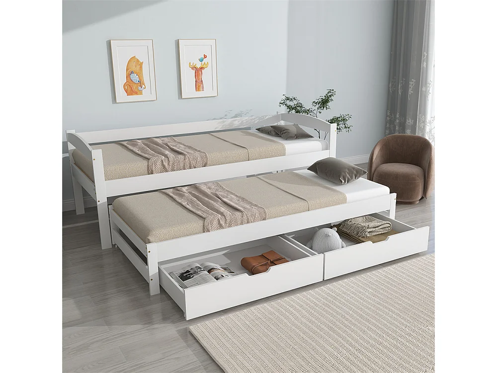 Lit jeune lit 90x190200 cm lit 2 tiroirs en mdf avec roulettes en bas lit de jour bois massif blanc