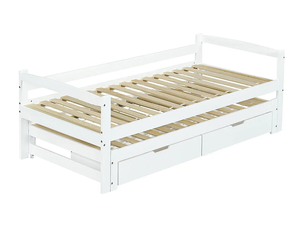 Lit jeune lit 90x190200 cm lit 2 tiroirs en mdf avec roulettes en bas lit de jour bois massif blanc