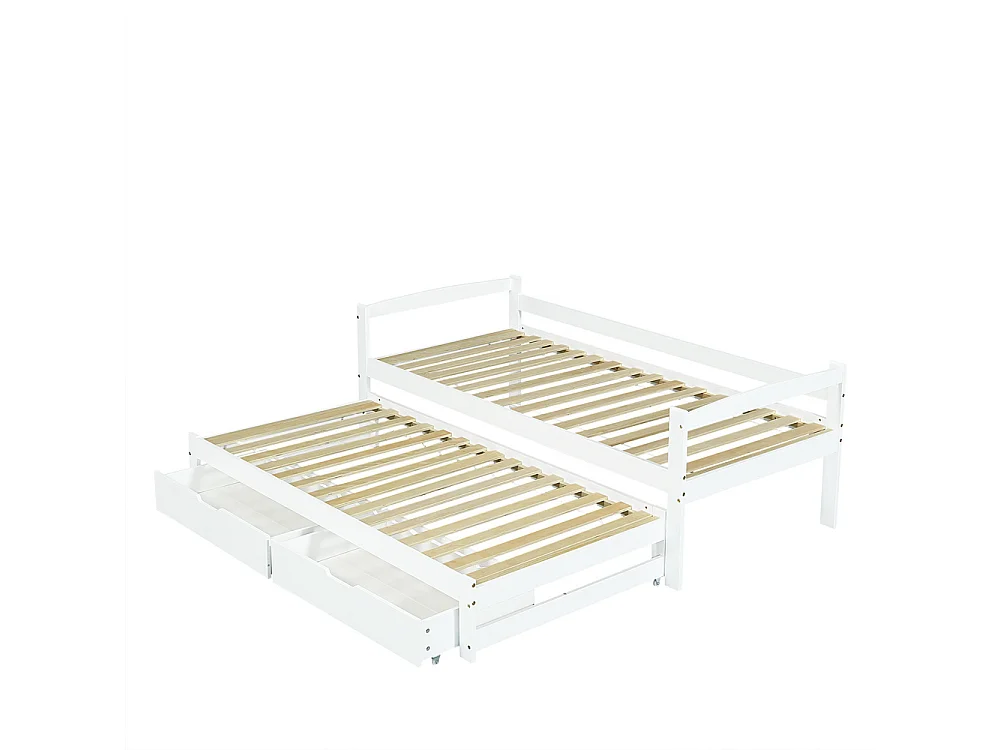 Lit jeune lit 90x190200 cm lit 2 tiroirs en mdf avec roulettes en bas lit de jour bois massif blanc