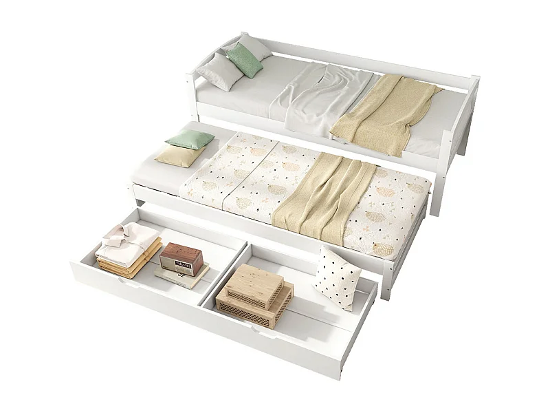 Lit jeune lit 90x190200 cm lit 2 tiroirs en mdf avec roulettes en bas lit de jour bois massif blanc