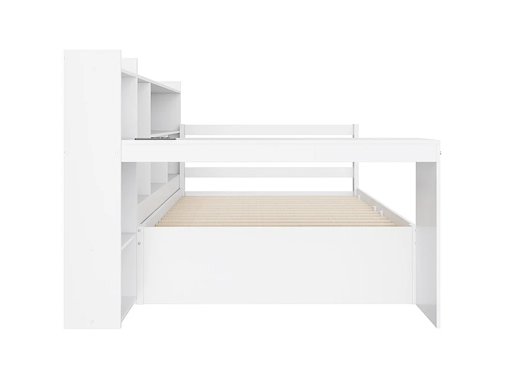 Lit jeune lit 90x200cm lit en bois avec bureau, étagères et prise de courant bois massif blanc