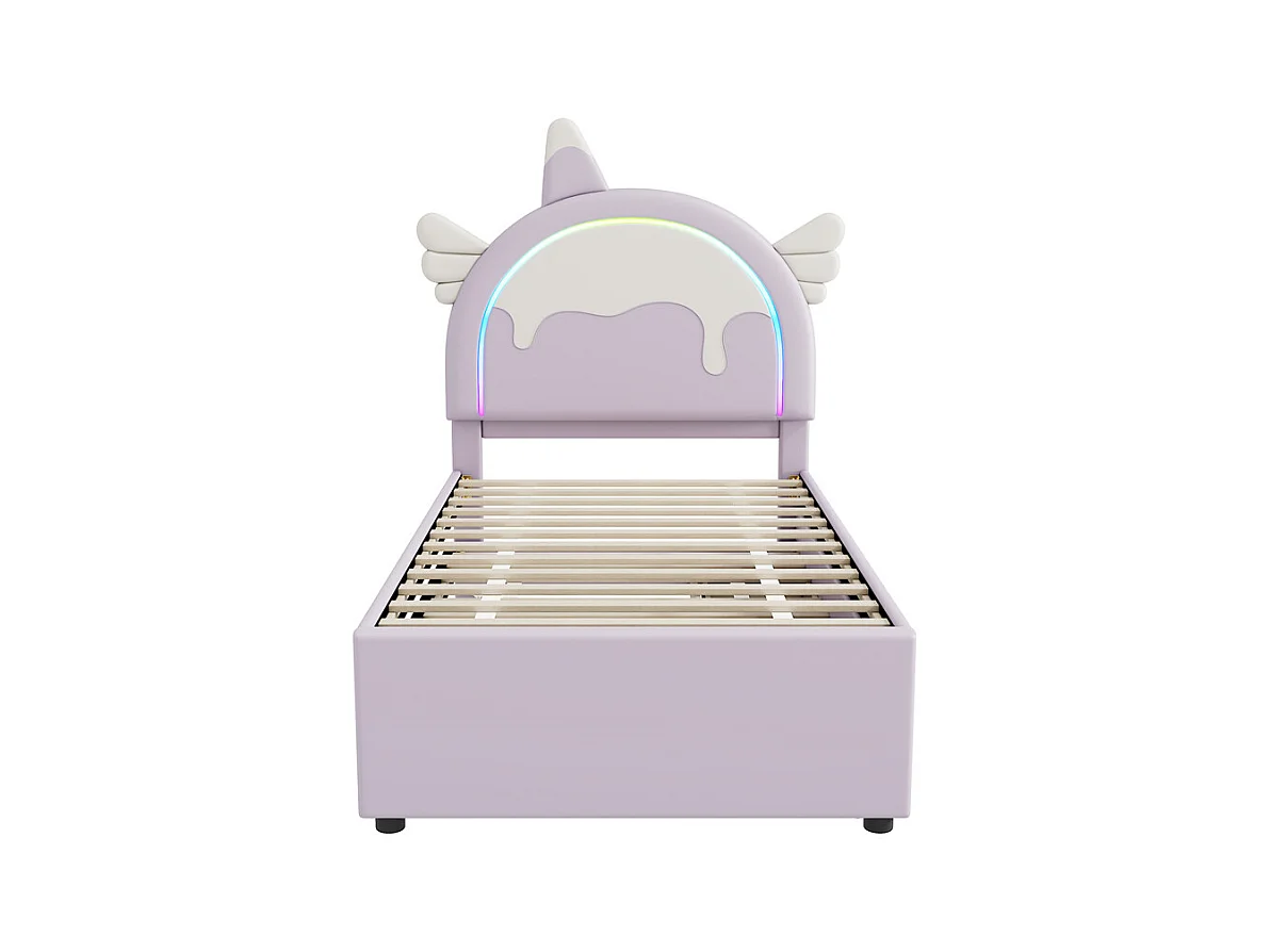 Lit jeune lit 90x200 cm lit gigogne escamotable forme de licorne lit simple pu violet