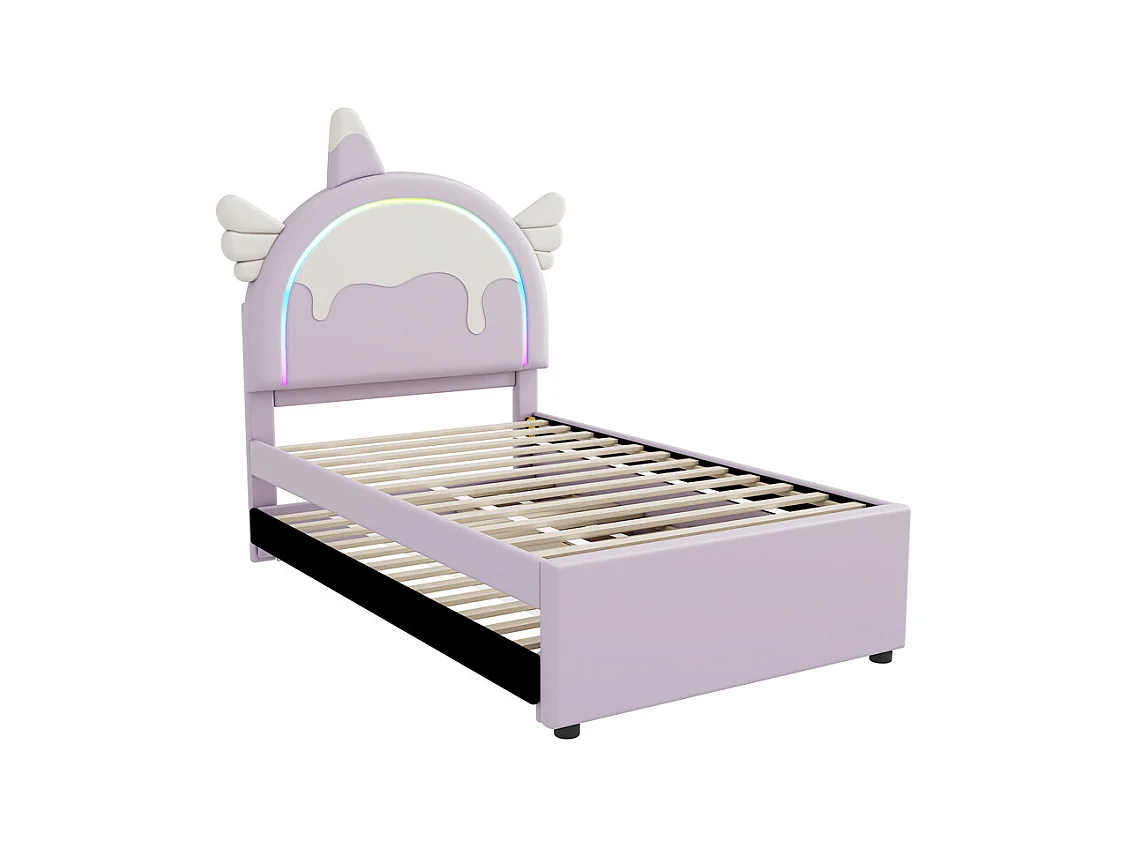 Lit jeune lit 90x200 cm lit gigogne escamotable forme de licorne lit simple pu violet