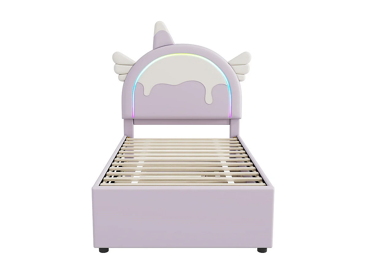 Lit jeune lit 90x200 cm lit gigogne escamotable forme de licorne lit simple pu violet