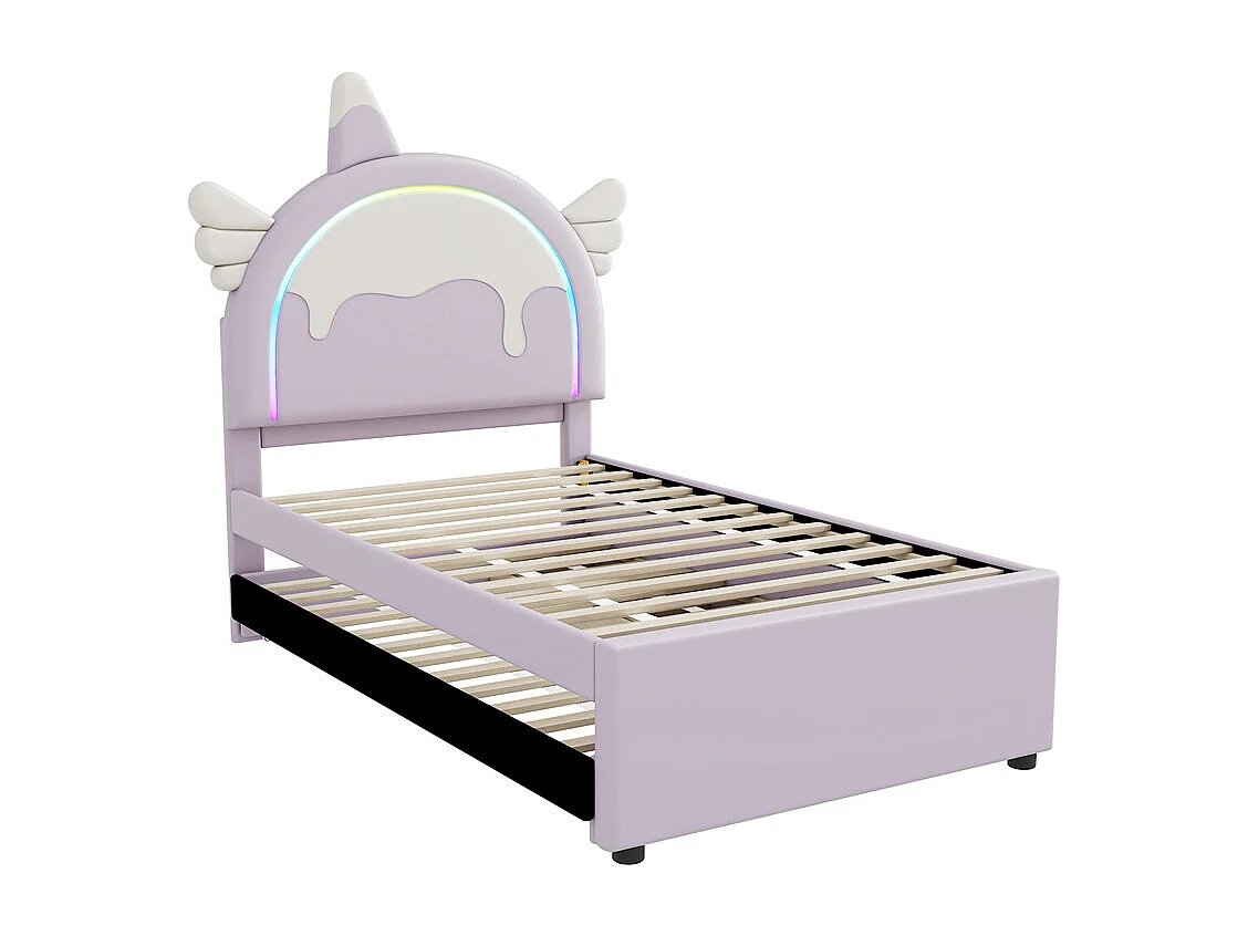 Lit jeune lit 90x200 cm lit gigogne escamotable forme de licorne lit simple pu violet