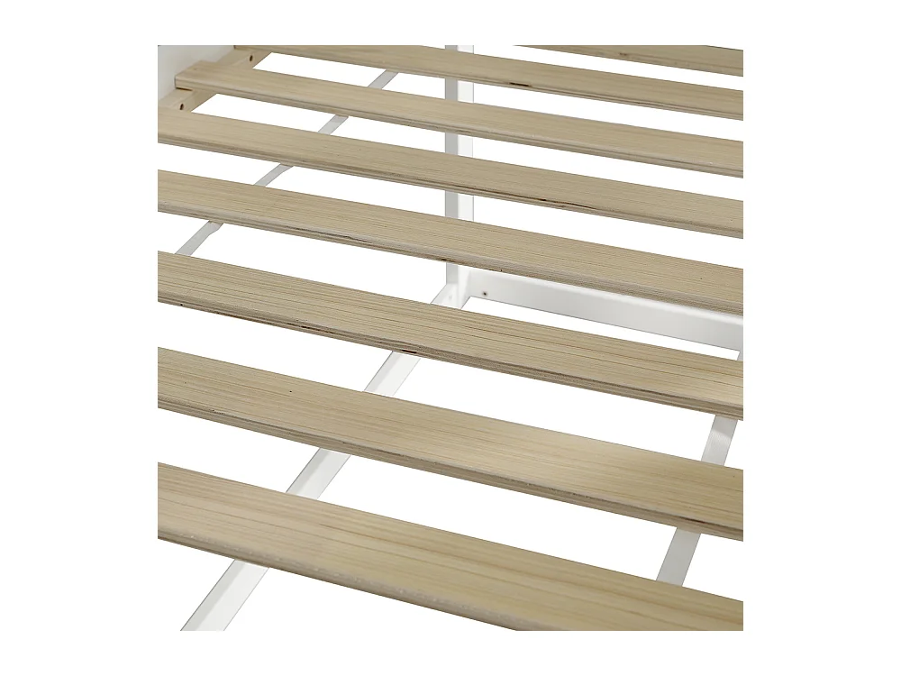 Lit cabane 90x200cm, avec escalier, avec protection antichute et barreaux, deux fenêtres grises, lit enfant avec fenêtre, blanc+gris