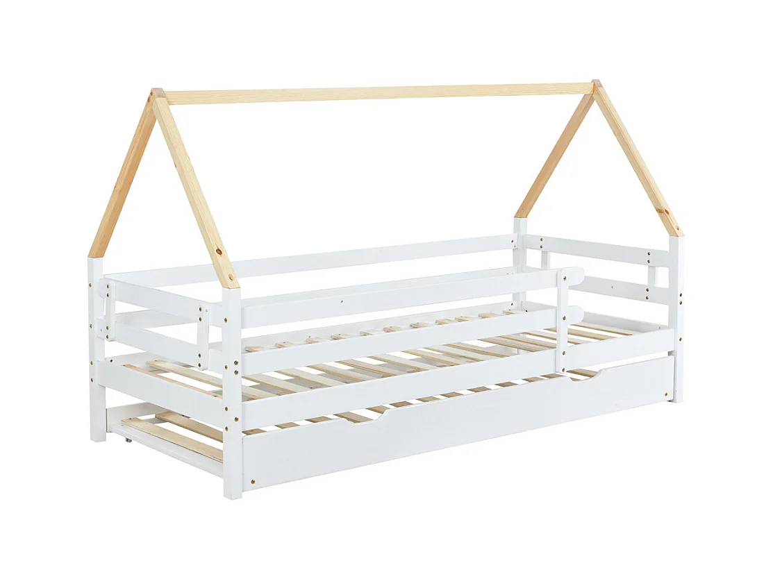 Lit jeune lit 90 x 200 cm(90x190cm) lit simple bois massif blanc+naturel