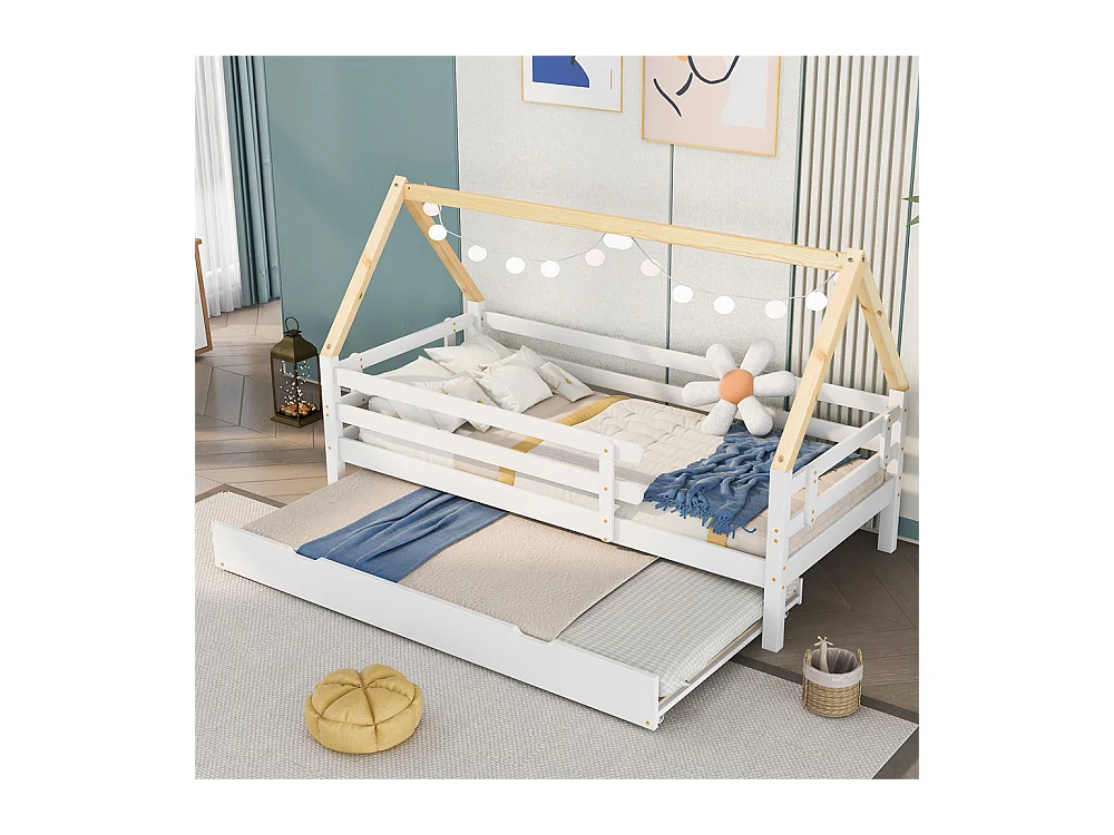 Lit jeune lit 90 x 200 cm(90x190cm) lit simple bois massif blanc+naturel