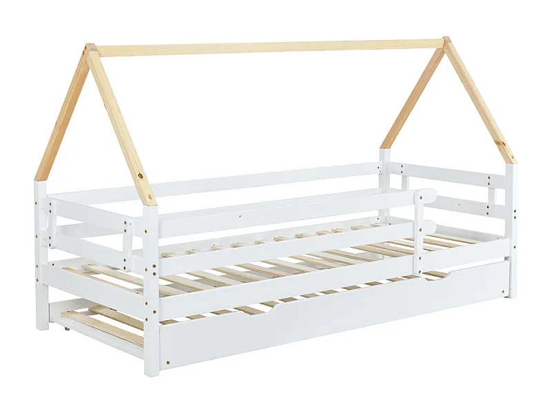 Lit jeune lit 90 x 200 cm(90x190cm) lit simple bois massif blanc+naturel