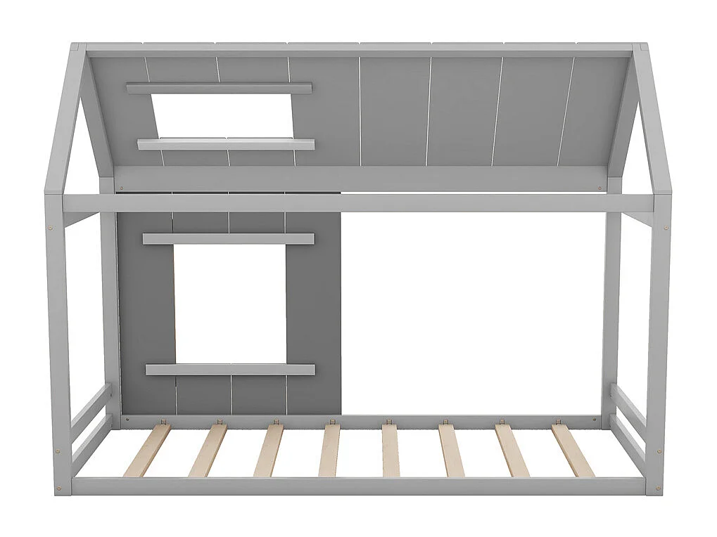 Lit jeune lit 90x200 cm avec toit et fenêtre lit simple pin gris foncé + gris clair