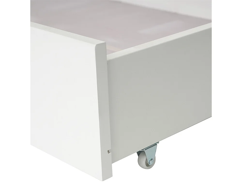 Lit enfant 90x200 cm, lit double, lit cabane avec tiroirs, en pin, sans matelas, couleur blanc + bois