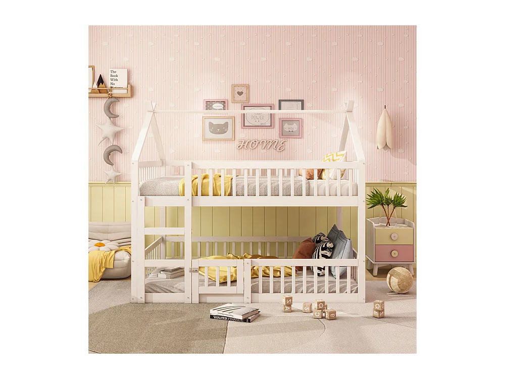 Lit jeune lit 140x200 cm lit superposé avec escalier lit simple bois blanc