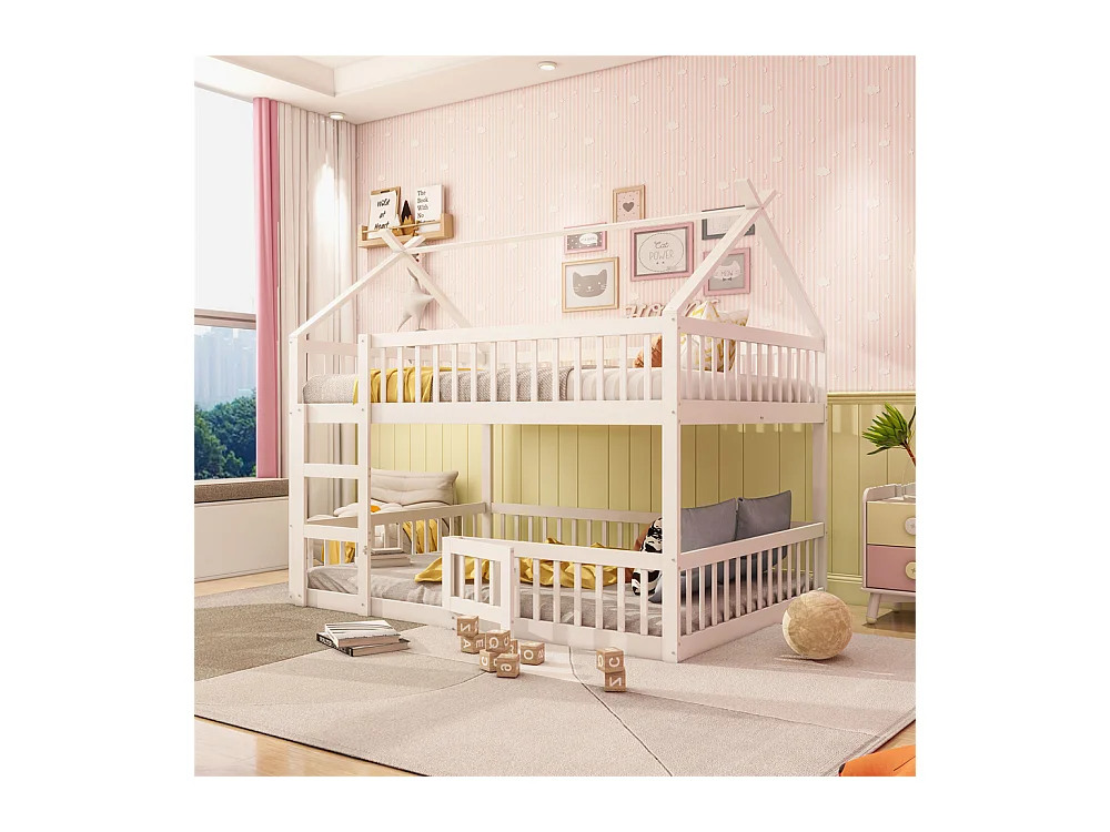 Lit jeune lit 140x200 cm lit superposé avec escalier lit simple bois blanc