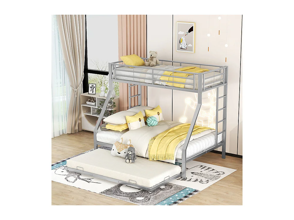Lit jeune lit 90(140)x200cm lit superposé avec échelle lit double métal argenté