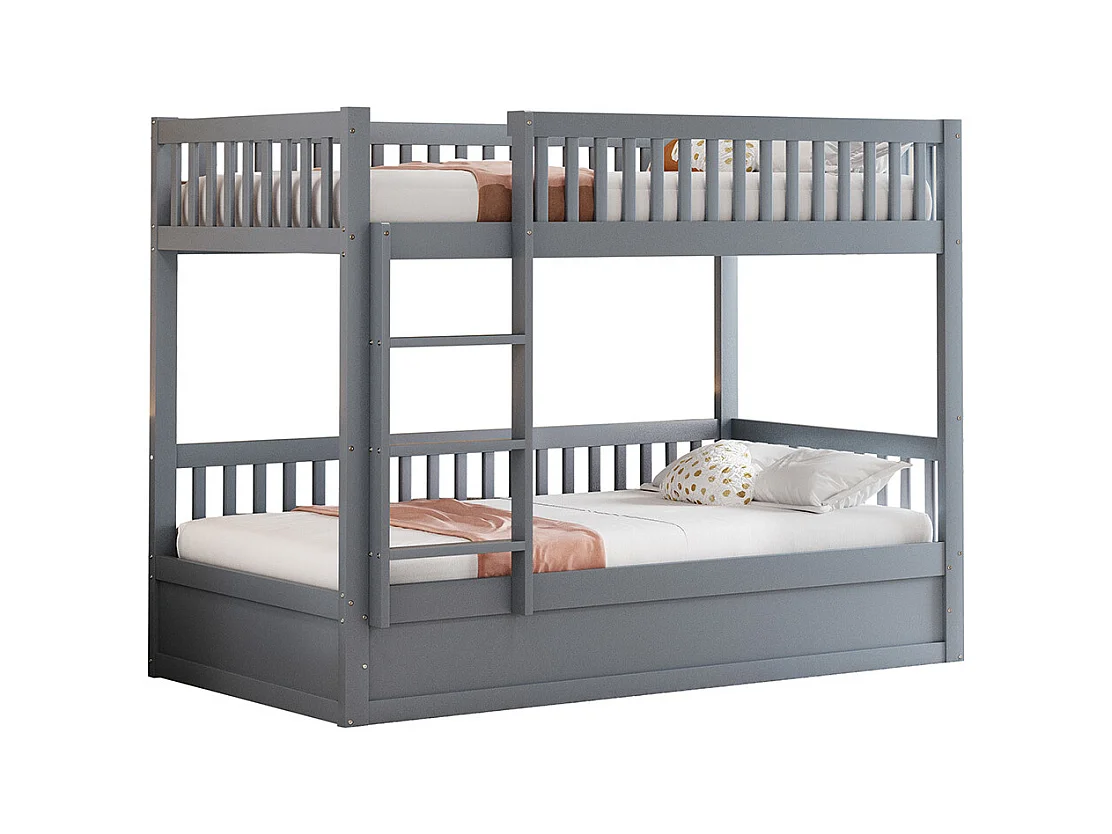 Lit superposé 90x200cm, avec système de rangement hydraulique en bois massif, lit d'enfant, bois de pin, gris