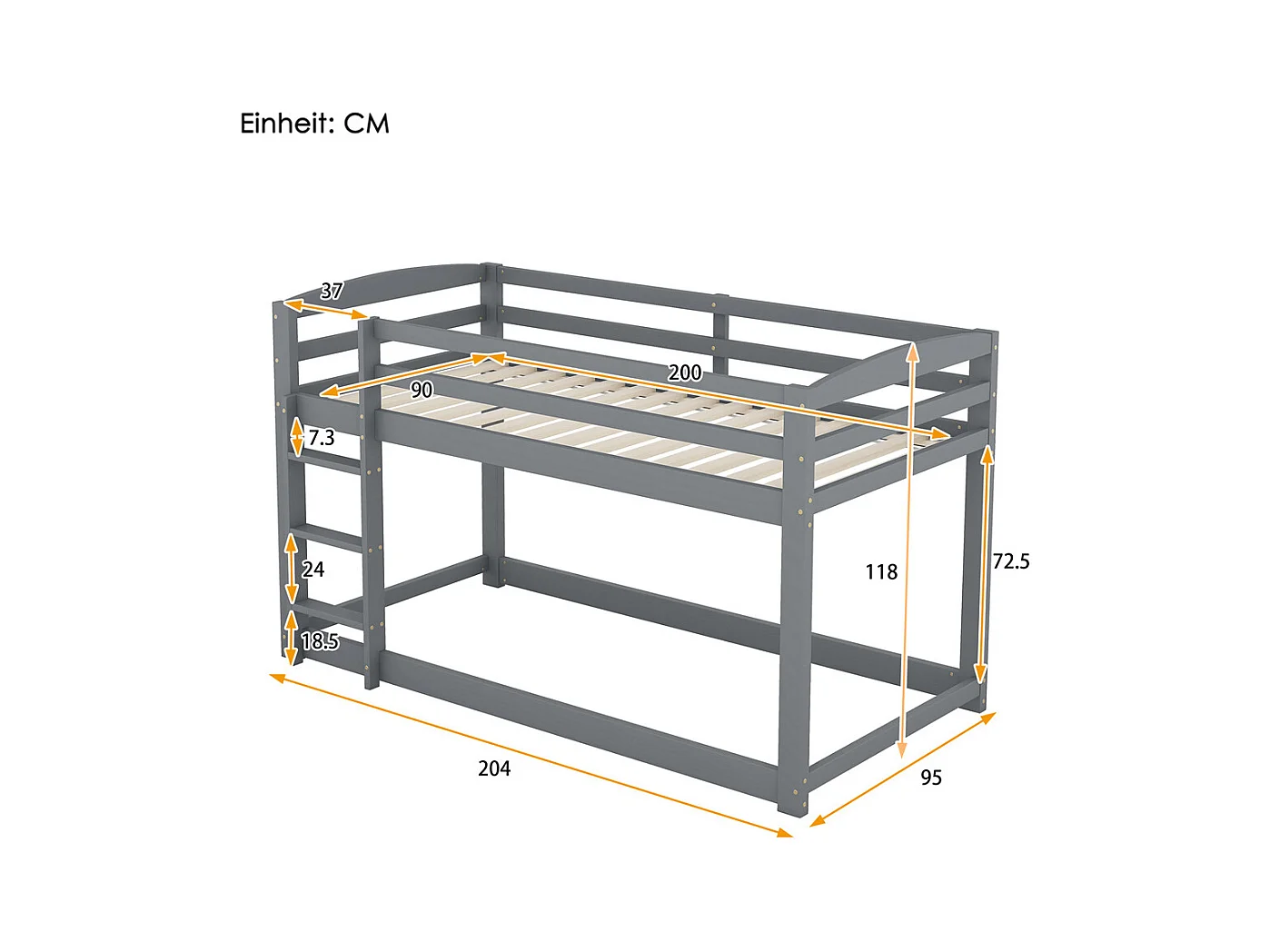 Lit jeune lit 90x200 cm lit superposé lit simple pin gris