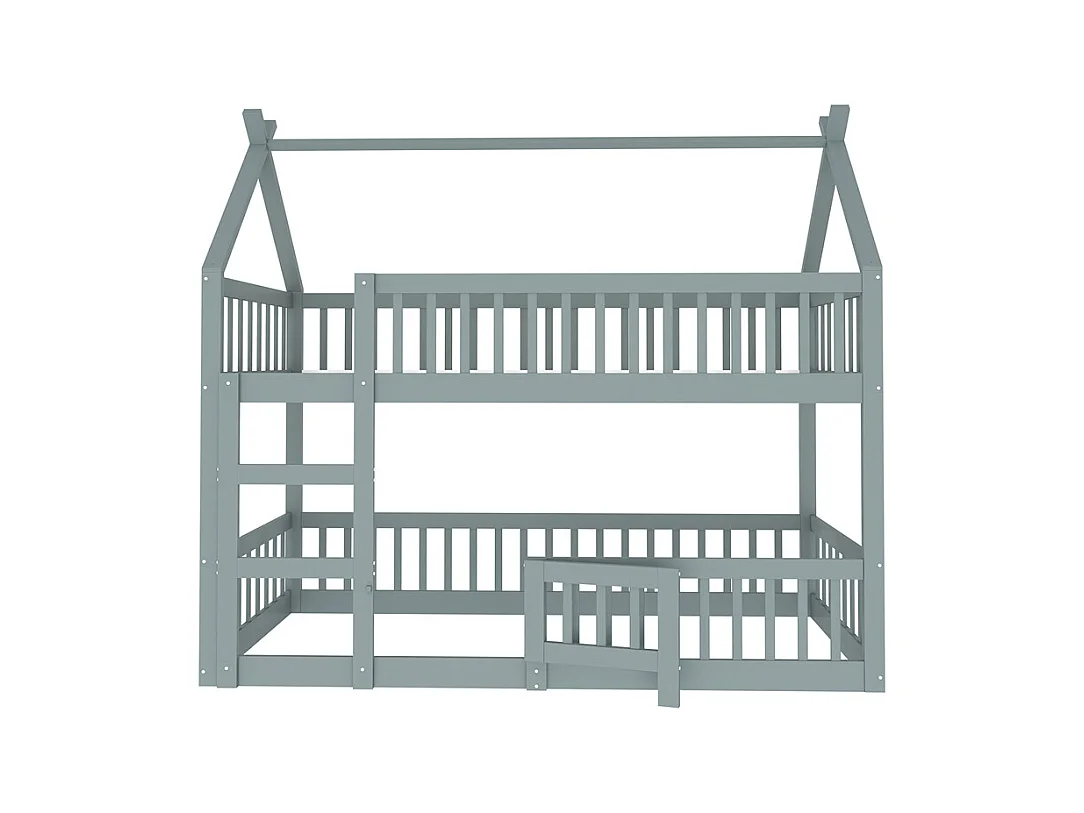 Lit jeune lit 90x200 cm lit superposé avec escalier lit simple bois gris