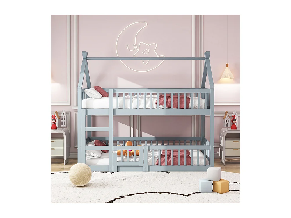 Lit jeune lit 90x200 cm lit superposé avec escalier lit simple bois gris