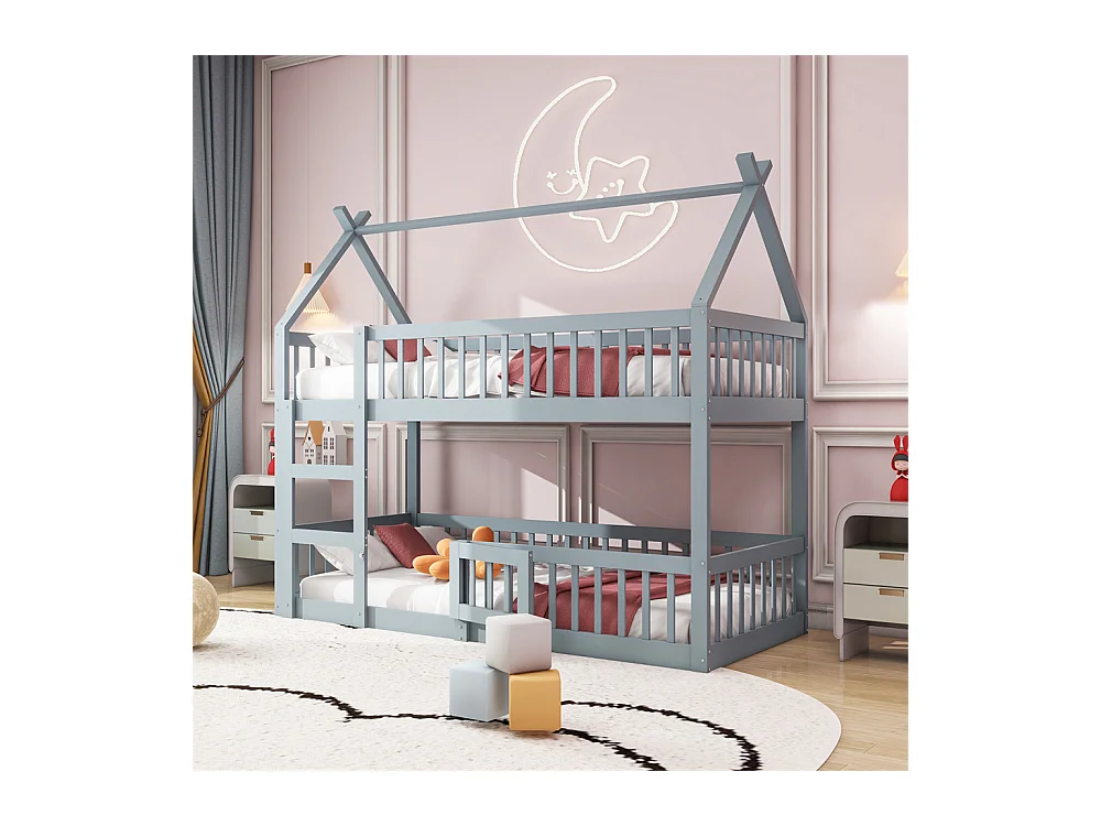 Lit jeune lit 90x200 cm lit superposé avec escalier lit simple bois gris