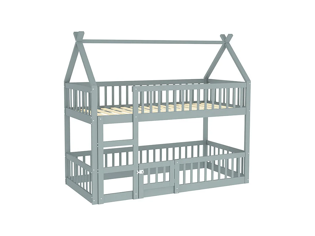 Lit jeune lit 90x200 cm lit superposé avec escalier lit simple bois gris