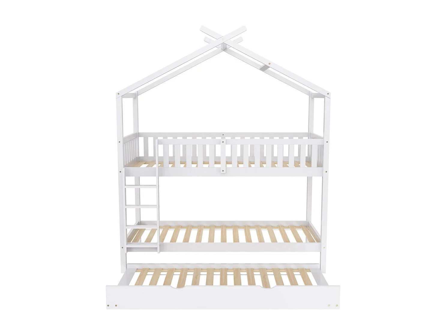 Lit cabane, lit enfant, lit adolescent, 90x200 cm, lit gigogne, design peu encombrant, blanc