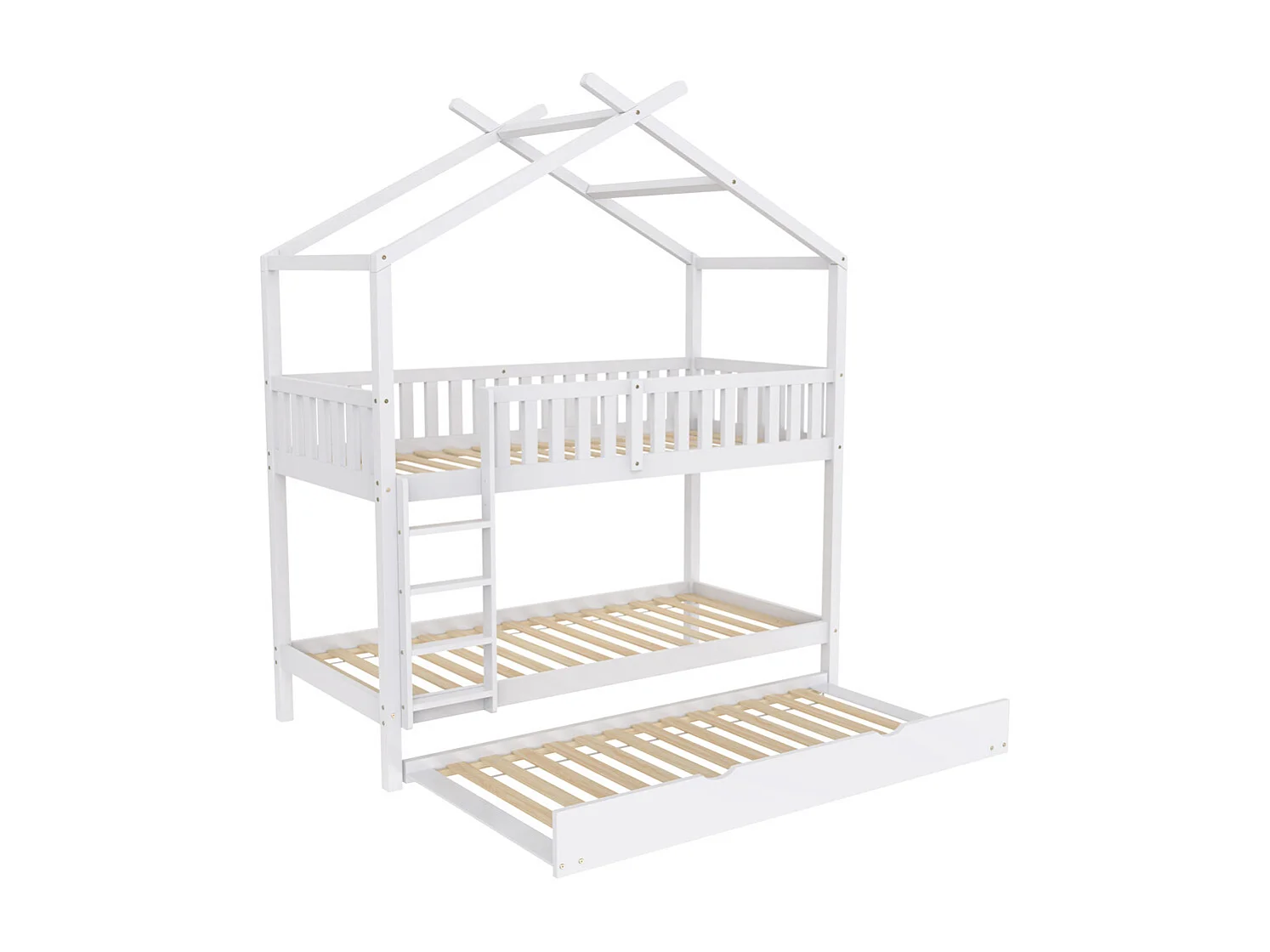 Lit cabane, lit enfant, lit adolescent, 90x200 cm, lit gigogne, design peu encombrant, blanc