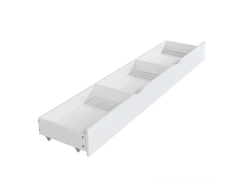 Lit superposé 90x200cm, lit d'enfant avec fenêtre et toboggan, tiroirs avec roulettes, escalier avec main courante, avec 4 casiers dans l'escalier, pin+mdf, blanc