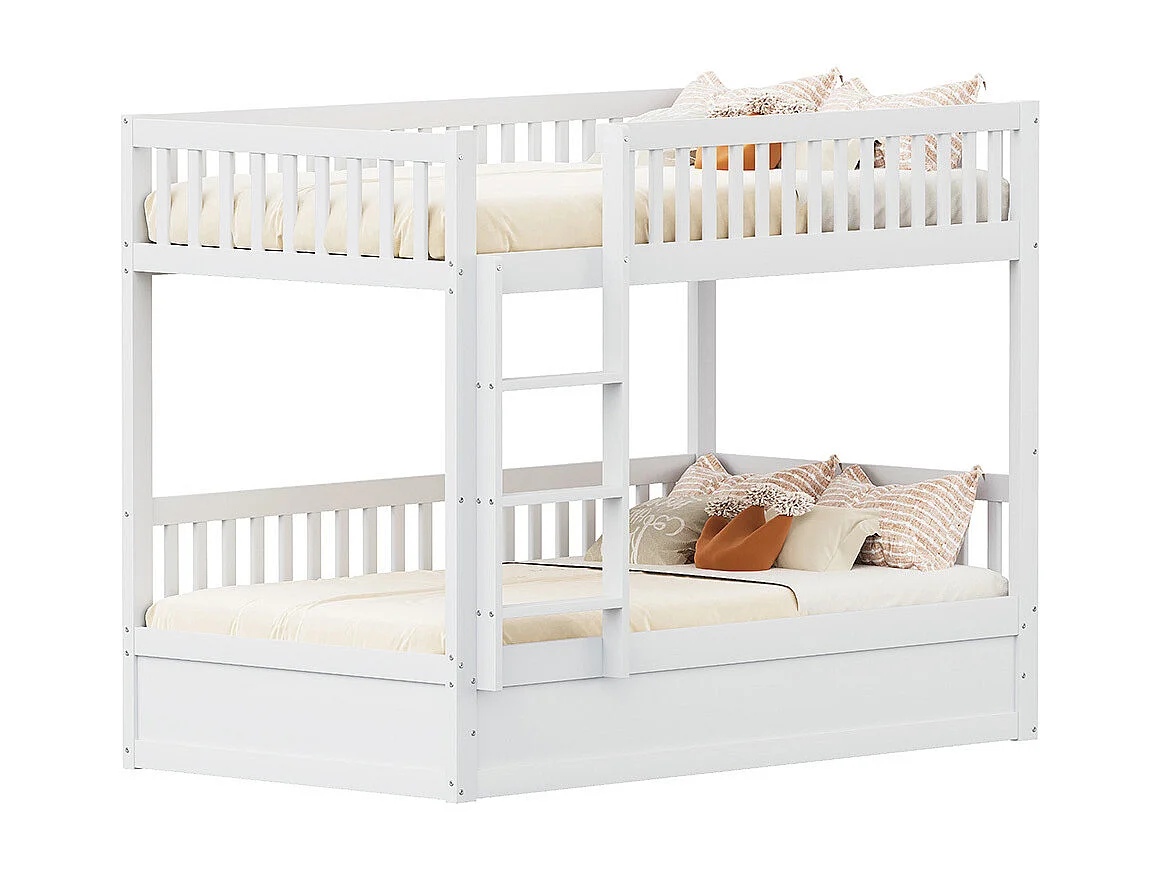 Lit superposé 90x200cm, avec système de rangement hydraulique en bois massif, lit d'enfant, bois de pin, blanc