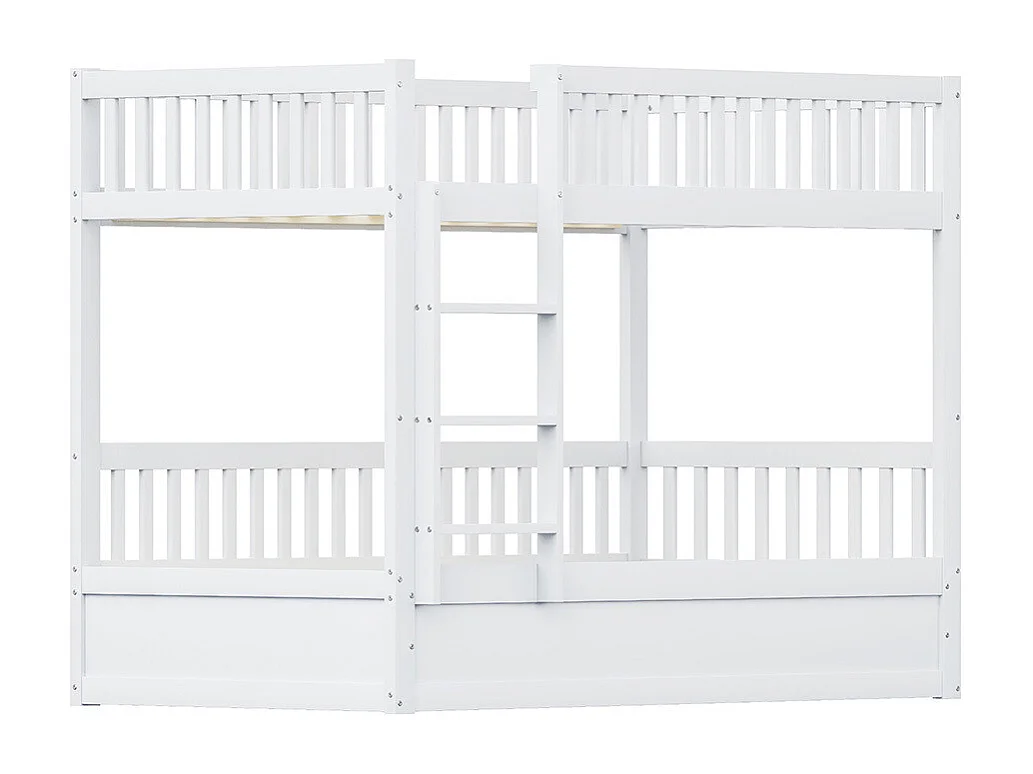 Lit superposé 90x200cm, avec système de rangement hydraulique en bois massif, lit d'enfant, bois de pin, blanc