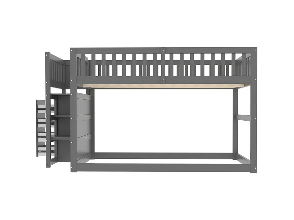 Lit jeune lit 140x200 cm lit en bois lit superposé avec espace de rangement pin gris