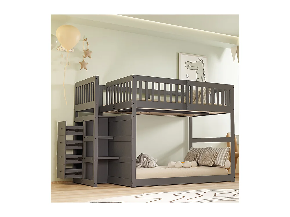 Lit jeune lit 140x200 cm lit en bois lit superposé avec espace de rangement pin gris