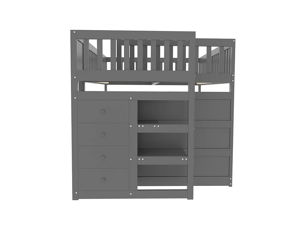 Lit jeune lit 140x200 cm lit en bois lit superposé avec espace de rangement pin gris