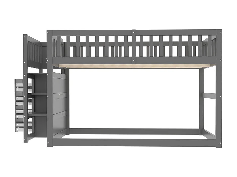 Lit jeune lit 140x200 cm lit en bois lit superposé avec espace de rangement pin gris