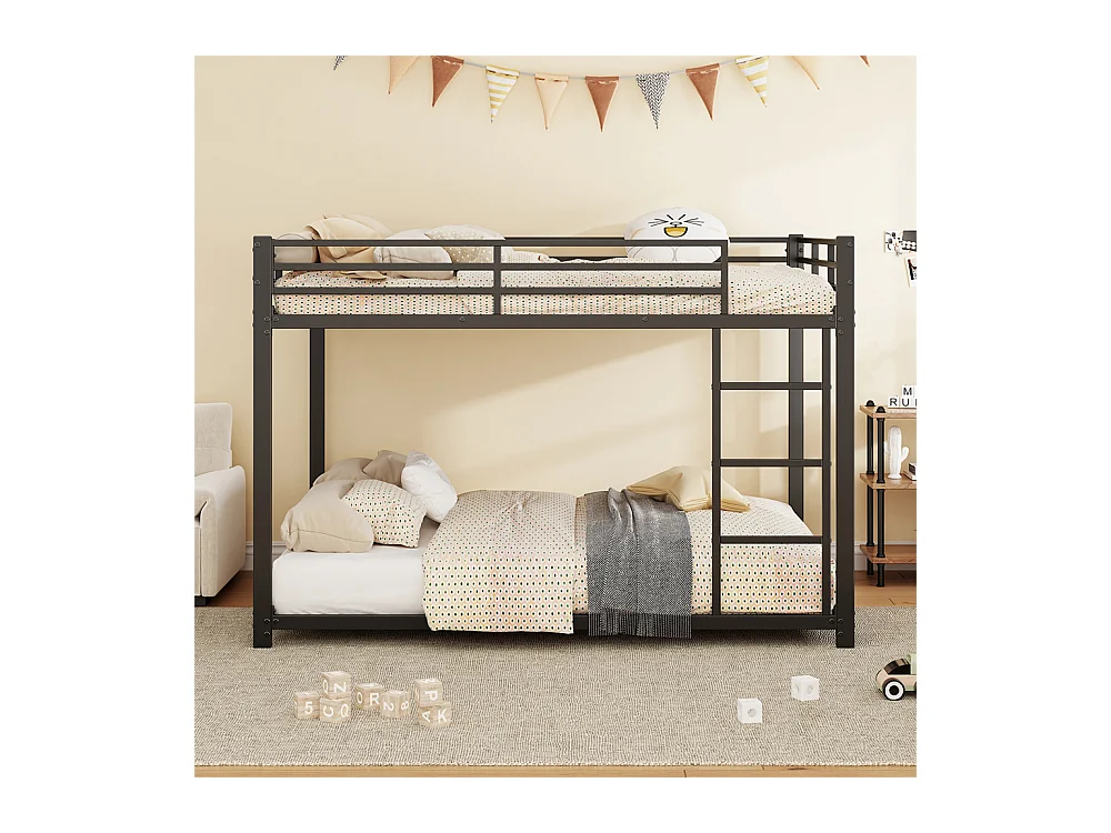 Lit jeune lit 140x200 cm lit en fer lit superposé lit simple métal noir