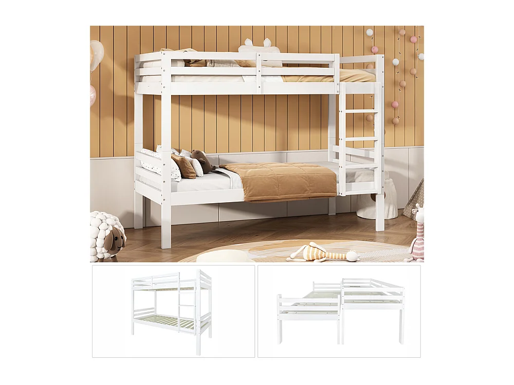 Lit jeune lit 90x200 cm lit superposé lit pincadre lit protection contre les chutes lit simple bois massif blanc