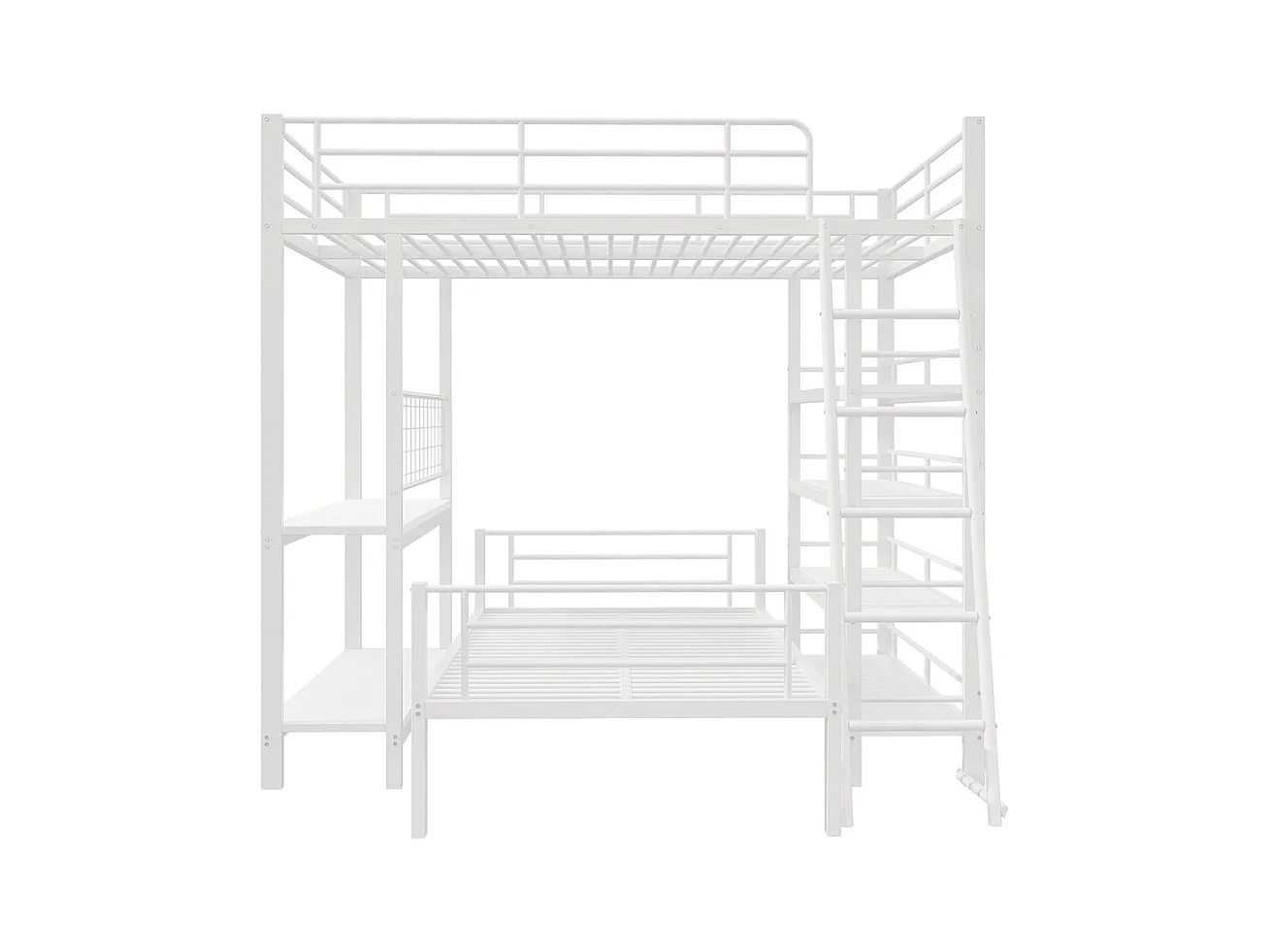 Lit jeune lit 140x200cm lit superposé avec compartiments de rangement métal blanc