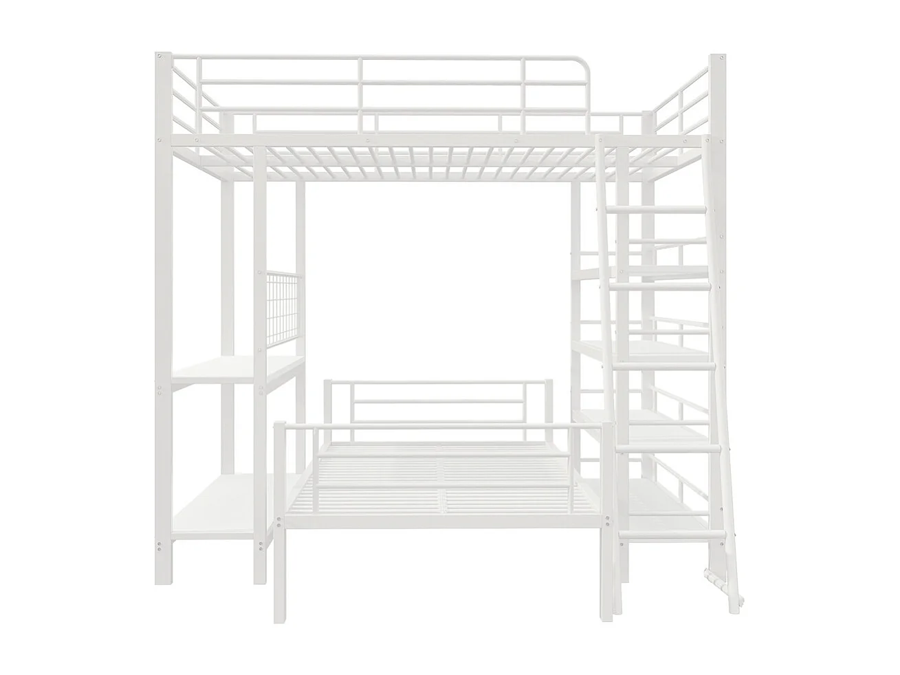 Lit jeune lit 140x200cm lit superposé avec compartiments de rangement métal blanc