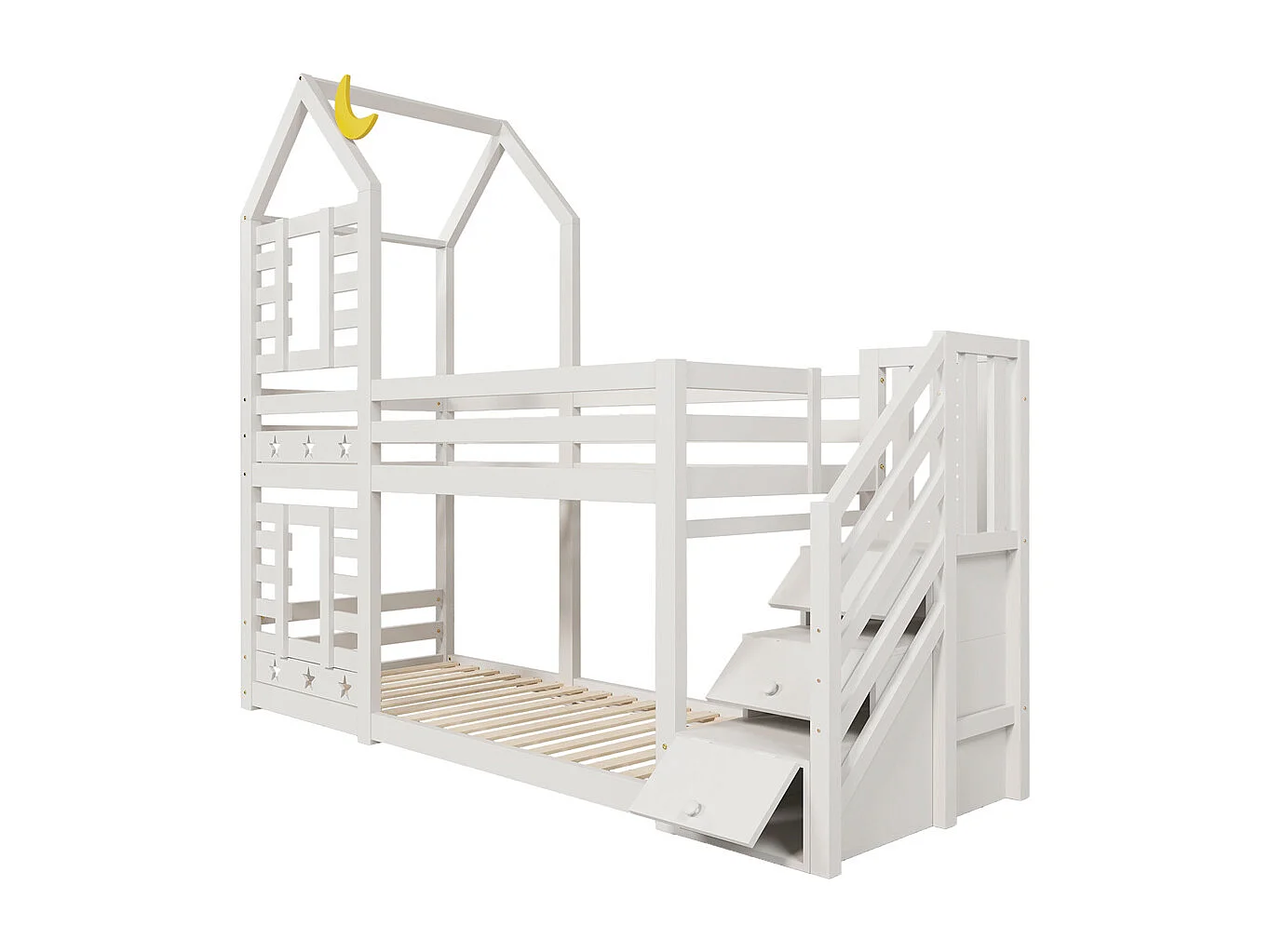 Lit enfant 90x200cm, lit superposé avec tiroirs et protection antichute, lit mezzanine – 2 sommiers à lattes – blanc