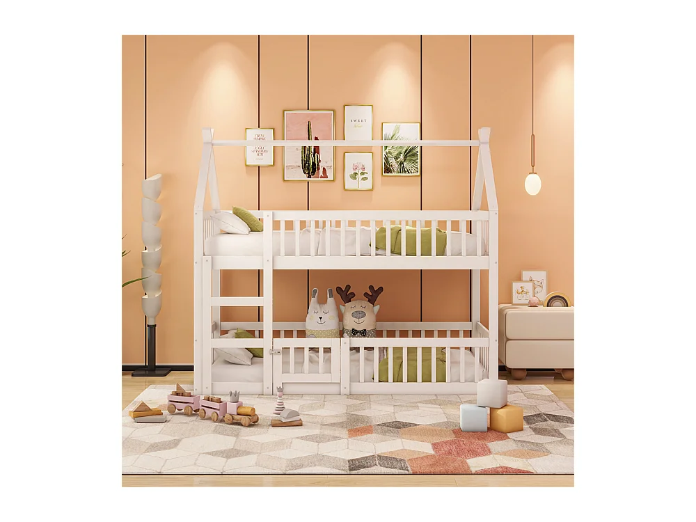 Lit jeune lit 90x200 cm lit superposé avec escalier lit simple bois blanc