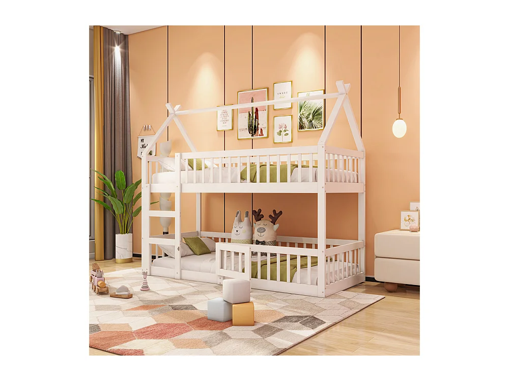 Lit jeune lit 90x200 cm lit superposé avec escalier lit simple bois blanc